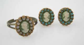 MICHAEL NEGRIN Green Cameo Earrings & Ring Set  