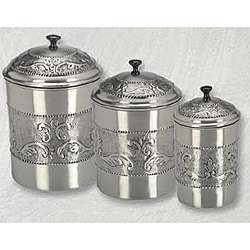 Pewter plated 3 piece Embossed Steel Canister Set  