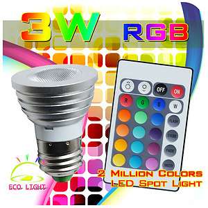 16 color LED Light Bulb E27 3W Remote Control CoolDeco  