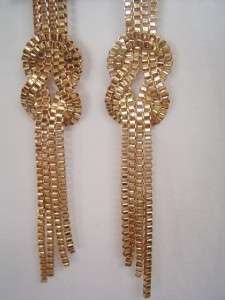 New BEBE Long Fringe Knot in Gold Earrings Chain  
