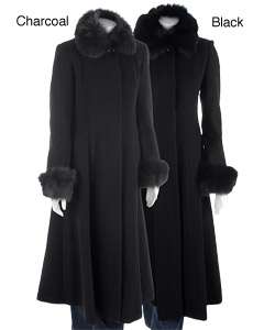 Marvin Richards Fox Fur Trim Long Dress Coat  Overstock