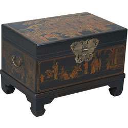   Bonded Leather Hand painted End Table/ Storage Trunk  Overstock