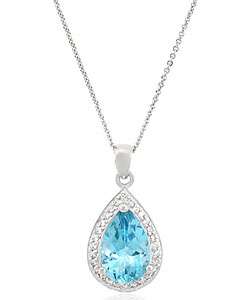   Sterling Silver Blue Topaz and Cubic Zirconia Necklace  