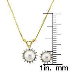   Pearl and Diamond Accent Pendant and Earring Set  