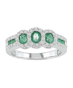 14k White Gold 1/4ctw Diamond Emerald Ring  