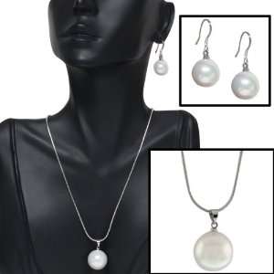 Large 20mm Single Shell Pearl Pendant With 18 Chain and 12mm Earrings 