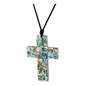  Large Cross Shape Shell Necklace on Black Cord: Jewelry