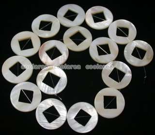 Str White MOP Shell* Copper Coin Shape Loose Beads 25mm  