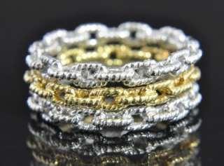 18K Gold Two Tone Cable Chain Link Stack Band Ring Set  