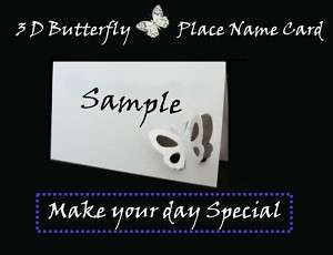 50 3D Butterfly Wedding Place Name White Cards Favors  