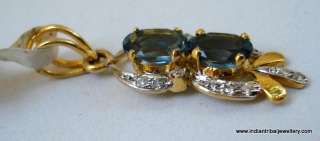 14k gold pendant diamond london blue topaz gemstones  