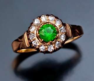 Antique Russian Demantoid and Diamond Cluster Ring  