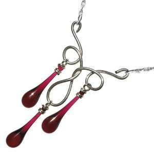 Cranberry 24 Triple Swirl Sundrop Necklace, glass and sterling silver