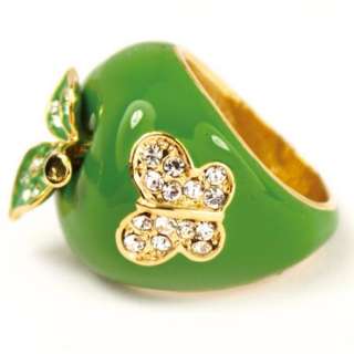 Cute GP Enamel Swarovski Crystal Green Apple Ring 118  