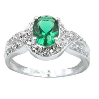 Sterling Silver Emerald CZ Ladies Ring Sz.9  