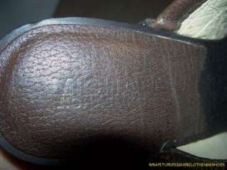 Michael Michael Kors Heels Clogs 6.5M Leather Brown Braided Brass 
