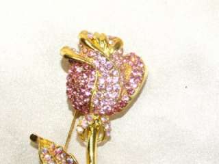 Vintage Pink AB Rhinestone Flower Designer Pin Brooch *  