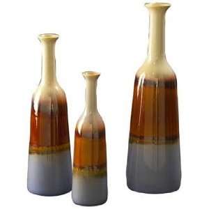  Set of 3 Multicolored Glazed Ceramic Bottles Kitchen 
