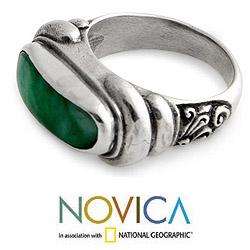 Mens Sterling Silver Wisdom Jade Ring (Indonesia)  Overstock