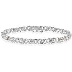 Sterling Silver Heart and X Diamond Accent Bracelet  Overstock