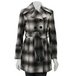 Last Kiss Womens Double breasted Plaid Coat  