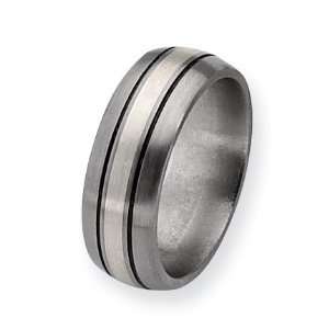 Titanium And Sterling Inlay Brushed With Antiquing 8mm Band, Size 18 