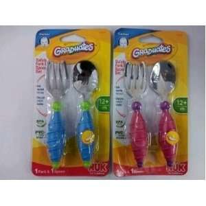 Gerber Graduates Fun Grips Safety Fork and Spoon (2 piece Set) Pink or 
