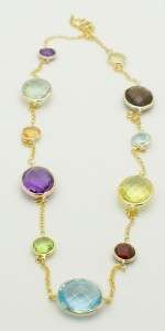   Oval&Round Checkerboard Multi Colored Gemstone Necklace 18 New  