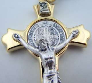 Saint St Benedict Cross Crucifix Silver Gold P Necklace  