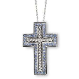    December Birthstone, Rope Cross Necklace in Silver Jewelry