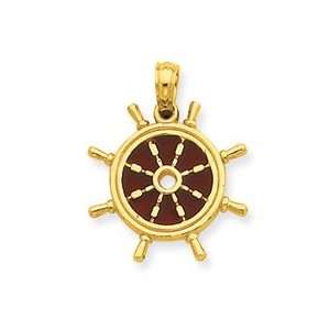  14K 3 D Brown Stained Glassed Ship Wheel Pendant Jewelry