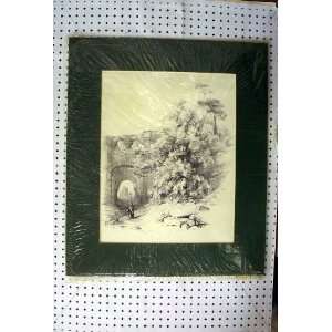    1850 Antique Drawing Countryside Trees Archway: Home & Kitchen