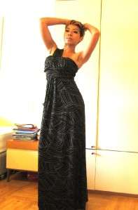 One Shoulder Toga Grecian Gold Print Party Gown Maxi Black Dress S M L 