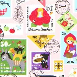  pink fairy tale stamps children fabric by Kokka (Sold in 