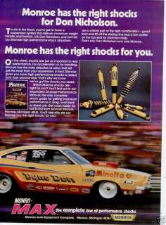 1974 MONROE SHOCKS DON NICHOLSON RACE CAR DYNO PRINT AD  