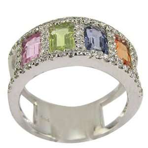   Silver Multi Color Sapphire and Diamond Ring   6: DaCarli: Jewelry