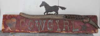 Western Rustic Primitive Cowgirl Wood and Metal Sign With Antique 