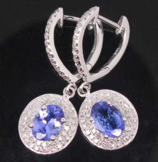 85CT SOLID 14K WHITE GOLD NATURAL DIAMOND SPARKLY TANZANITE EARRINGS 