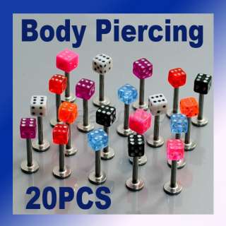 20pcs Dice Lip Ear Bone Chin Tongue Ring Body Piercing  