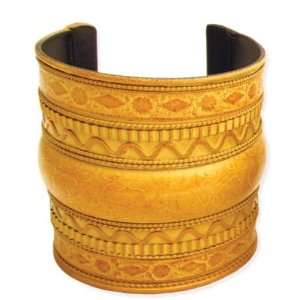  ZAD Ethnic Design Yellow X Wide Metal Bangle Cuff Bracelet 