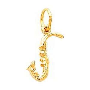  14K Yellow Gold 3D Saxophone Charm Diamond Cut Jewelry