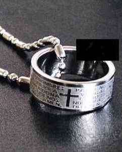 Men Titanium Steel Corss Bible Ring Necklace #A88  