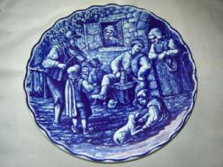 Boch La Louviere Delft Blue White Tavern Scene Plate  
