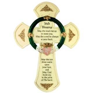 Irish Blessing Cross with Claddagh   Celtic Cross Stone Look Wall 