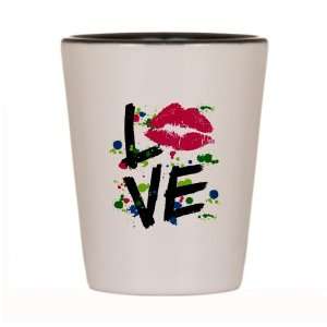  Shot Glass White and Black of LOVE Lips   Peace Symbol 