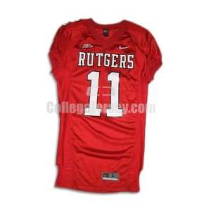  Red No. 11 Game Used Rutgers Nike Football Jersey Sports 