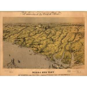  Civil War Map Birds eye view of North and South Carolina 