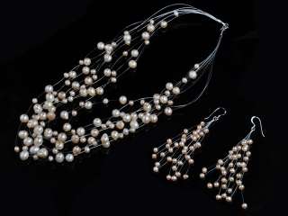 Silver 925 Freshwater Pearl Necklace Earrings Set  