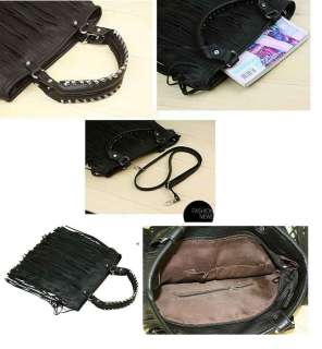 black Punk Tassel Fringe Women handbag Shoulder Bag A63  
