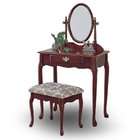 FurnitureMaxx Traditional Cherry Finish Wood Vanity Table, Mirror and 